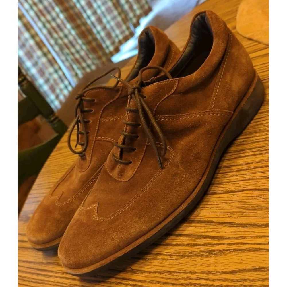 Made In Italy Brown Suede Leather Men's Shoes Size EU 43 / US 10 Lace Up